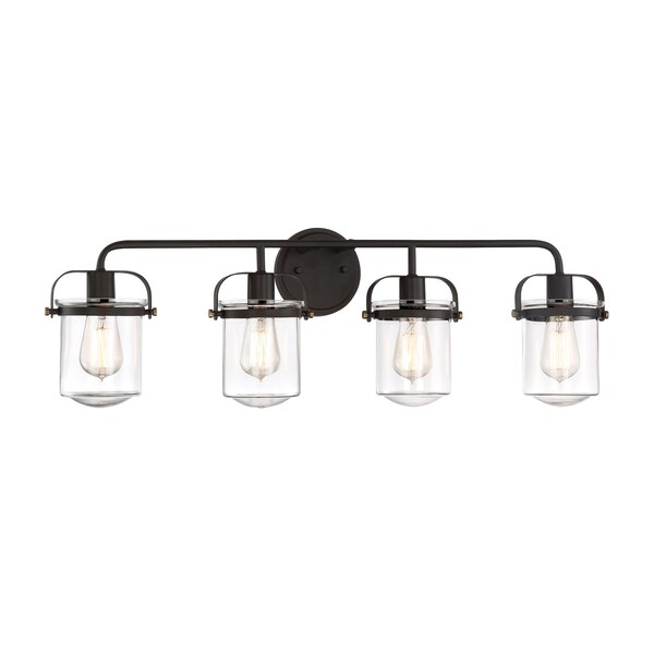 Designers Fountain Jaxon 33in 4-Light Oil Rubbed Bronze Industrial Indoor Vanity Light with Clear Glass Shades 90604-ORB - main